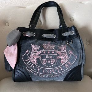 Juicy Couture 2010 Grey Velour Pink Scotties Daydreamer Bag, EUC!